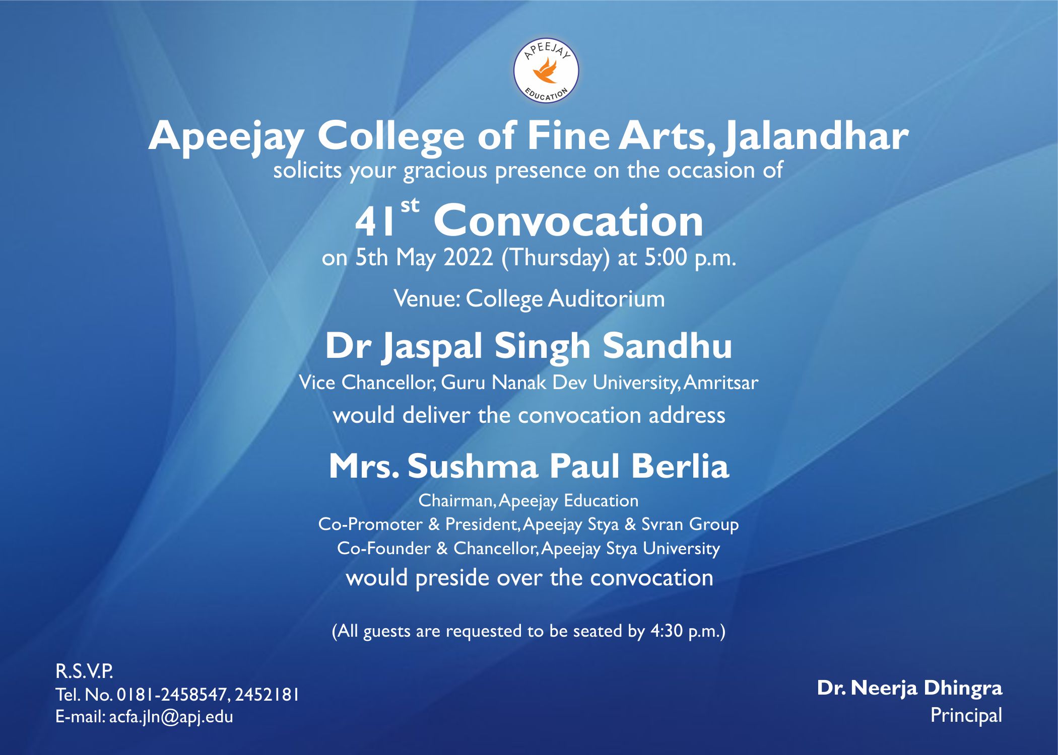 You are currently viewing Apeejay College ऑफ फाइन आर्ट्स, जालंधर 5 मई 2022 को 41वें वार्षिक दीक्षांत समारोह का आयोजन किया